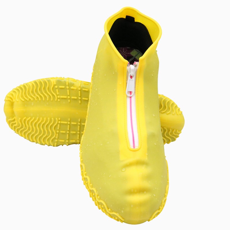 雨时代硅胶雨鞋套防水拉链鞋套成人儿童防滑加厚耐磨硅胶防雨鞋套 黄色 XL(43-46码）