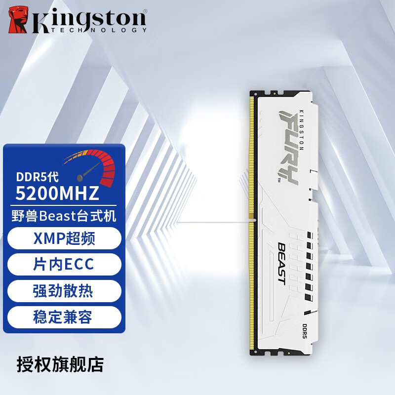金士顿 (Kingston) FURY BEAST野兽DDR5白色马甲系列台式机内存条 DDR5野兽5200  白色 16G
