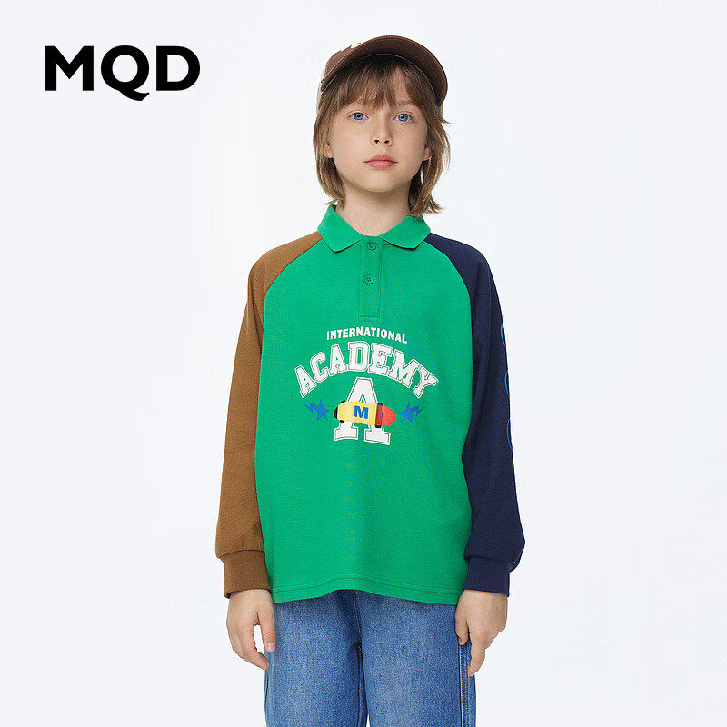 MQD男童POLO衫春季新品儿童长袖T恤胶印撞色上衣 翠绿色 150 (XL) 京东折扣/优惠券