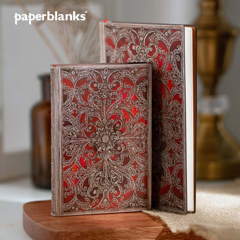 paperblanks复古笔记本古银窗花系列记事本日记本本子软壳手账手帐本学习学生复古文具礼物石榴石 【软壳绑带款】石榴石/中本/无线