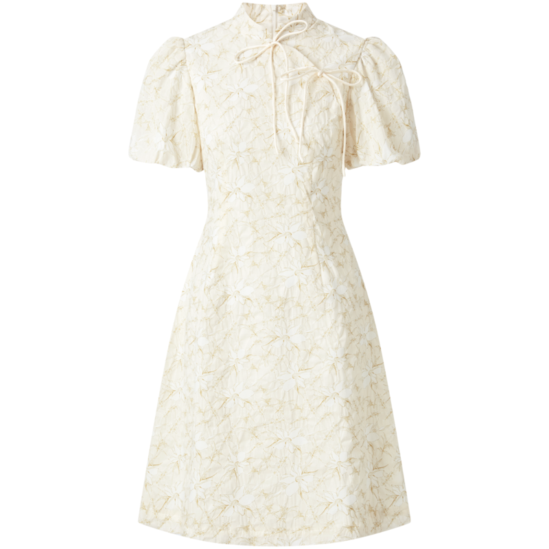 太平鸟2023年夏季新款新中式改良旗袍连衣裙国风裙子小个子女 白色纹样 M