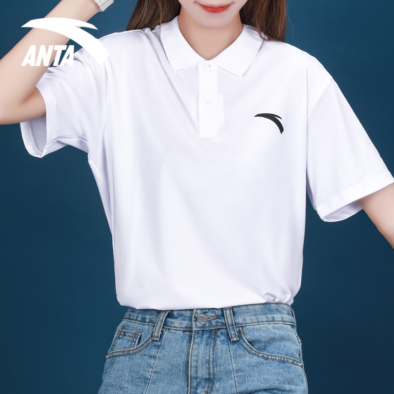 安踏(anta)短袖女polo衫翻领冰丝t恤新款速干宽松薄款运动服女正肩