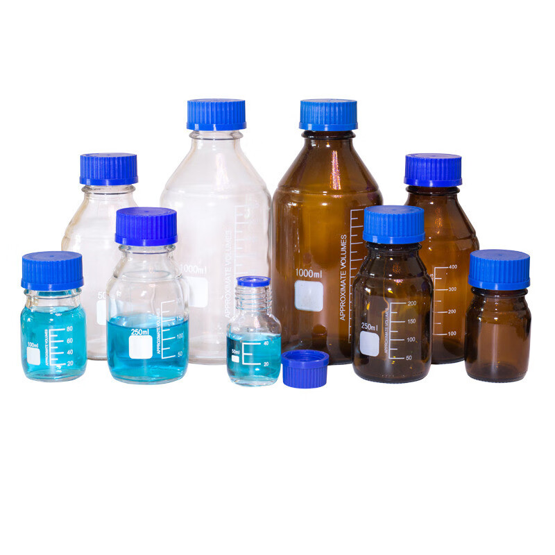 室清晰刻度坚固耐用耐腐蚀密封瓶玻璃刻度瓶蓝盖试剂瓶 蓝盖透明50ml