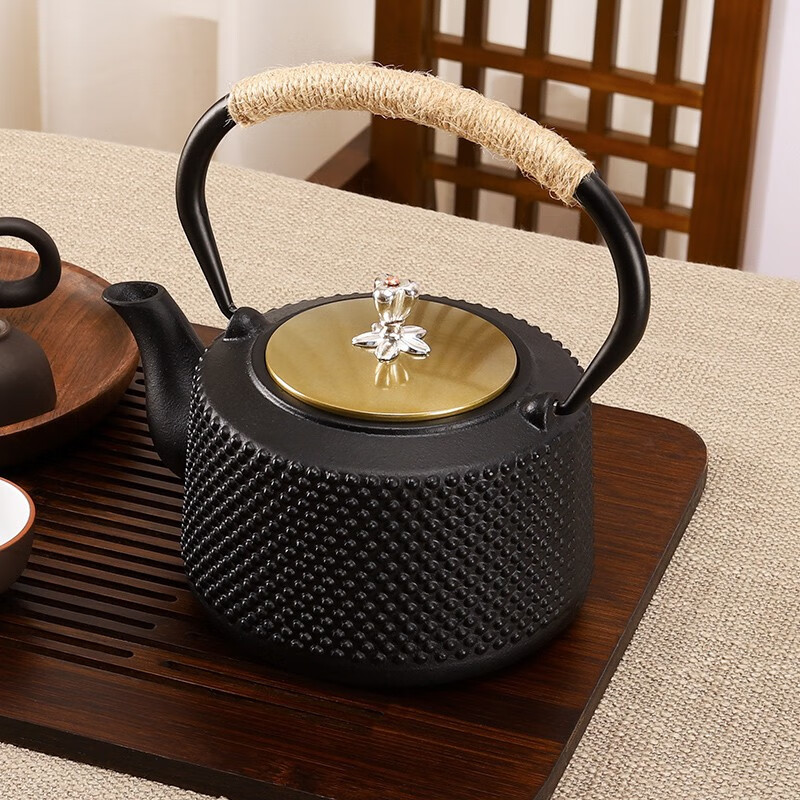 猎玄铸铁壶煮茶器烧水壶电陶炉煮茶炉日式手工大容量家用生铁壶煮茶壶 铜盖铁壶