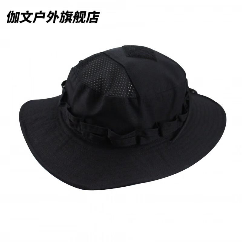 迷彩奔尼帽战术野战圆边帽夏季户外登山野营钓鱼遮阳渔夫帽子 黑色