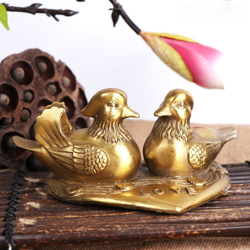 黑枫铜鸳鸯摆件吸水鸳鸯姻缘爱情夫妻感情家人相亲相爱家居客厅装饰 