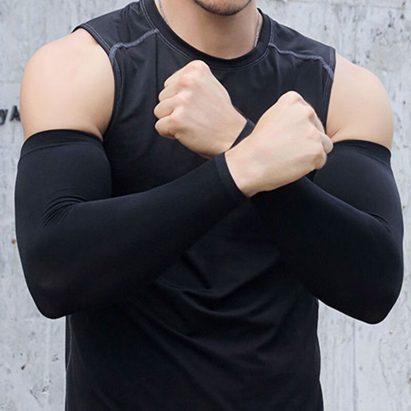 冰袖加大号夏季钓鱼骑车冰丝袖套男宽松手臂 直筒款-黑色140-240斤