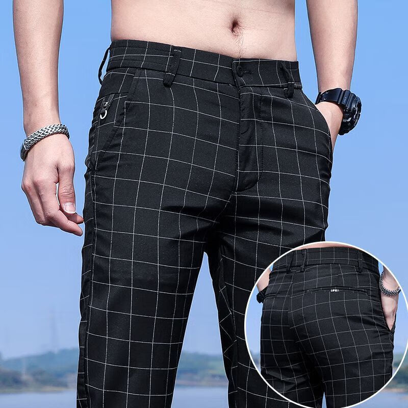 百搭韩版潮流商务西裤休闲长裤子 1912黑色格子  1条 28 码腰围2尺1