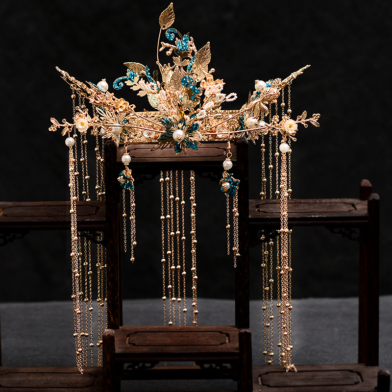 中式新娘秀禾头饰凤冠套装 2020新款古装步摇流苏结婚敬酒服配饰 婳影