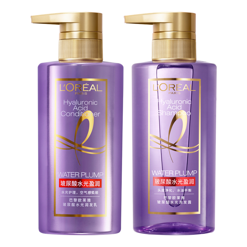 欧莱雅(LOREAL)玻尿酸水光盈润洗护套装（洗发露440ml+润发乳440ml 蓬松柔滑 头皮清爽）100019056051