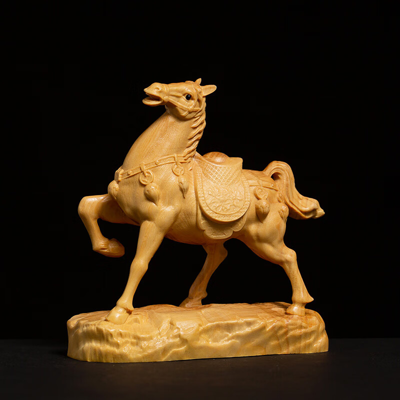 一木代传 小叶黄杨木雕创意工艺生肖马摆件客厅装饰雕刻工艺品马到