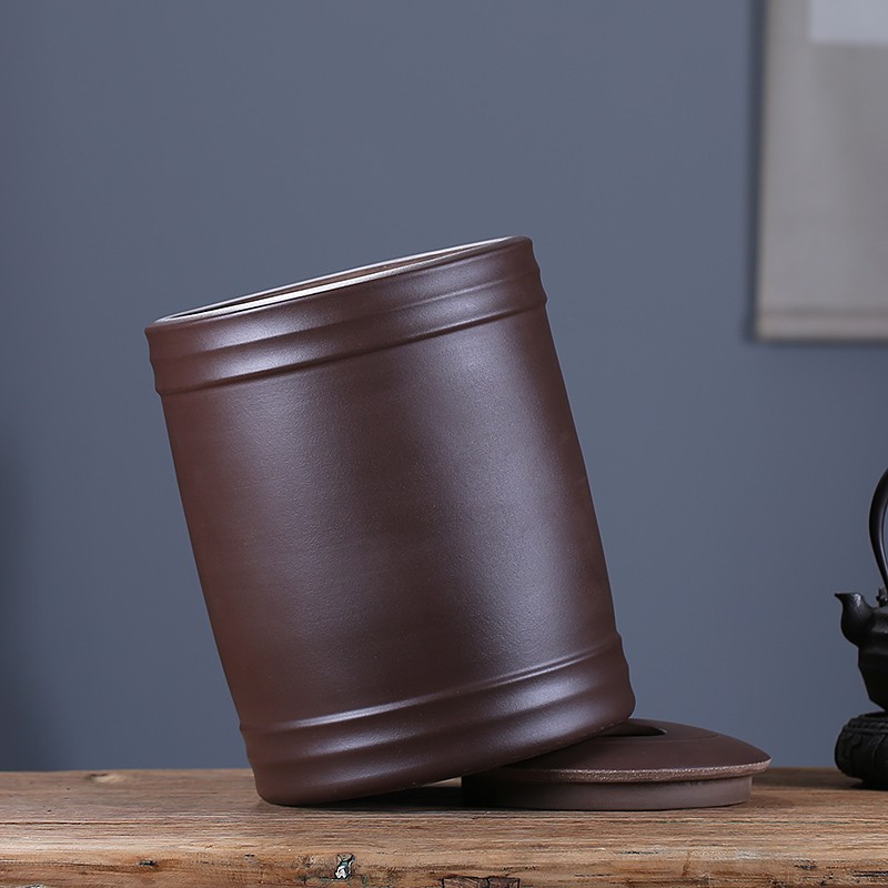 紫来顺 大号紫砂茶叶罐手工刻绘普洱茶缸密封存茶罐储存罐实用储茶罐 紫气东来 12饼