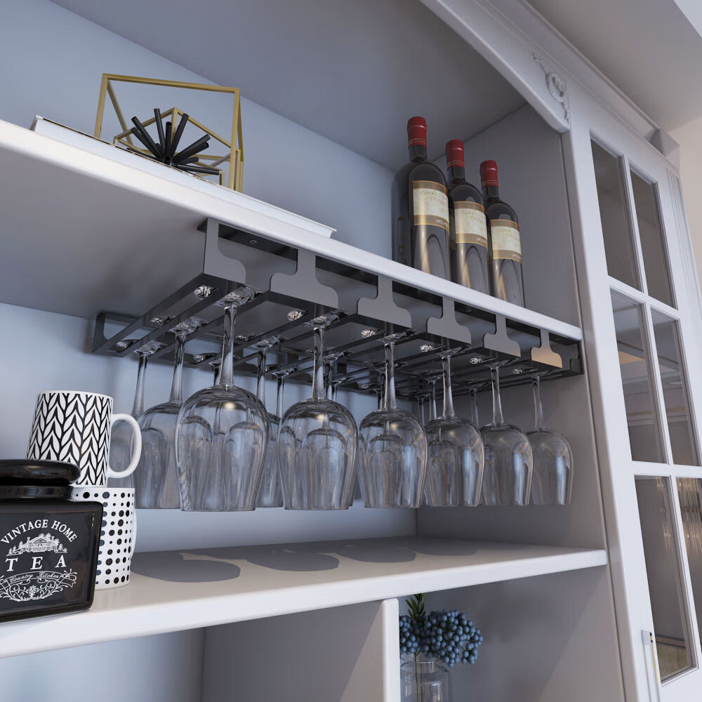 元族 红酒杯架倒挂创意家用葡萄酒杯架悬挂红酒架置物架子吊挂高 黑色