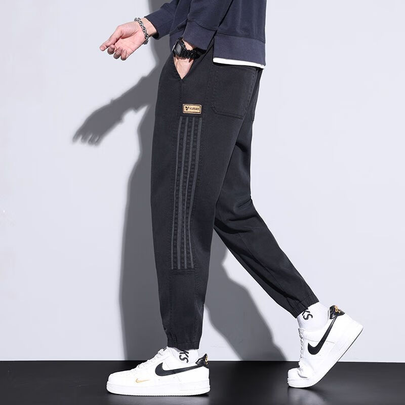 伐柯秋冬季配马丁鞋的男裤缩裤脚条纹收束脚男士休闲裤束脚工装裤时尚