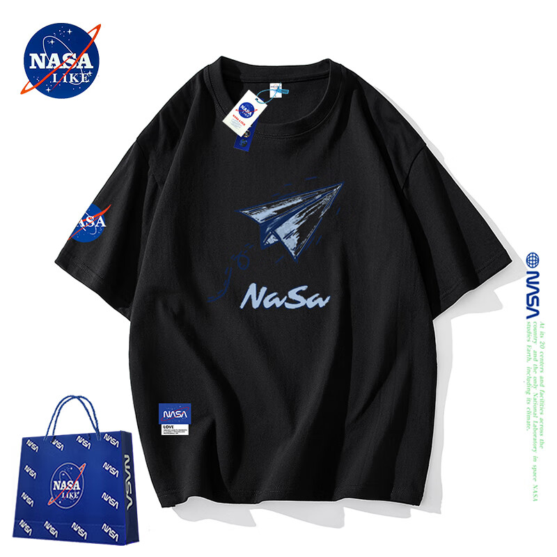 NASALIKE官方重磅纯棉短袖t恤男夏季圆领休闲印花半袖男女学生短t男士衣服 白色 XL （推荐130-150斤）