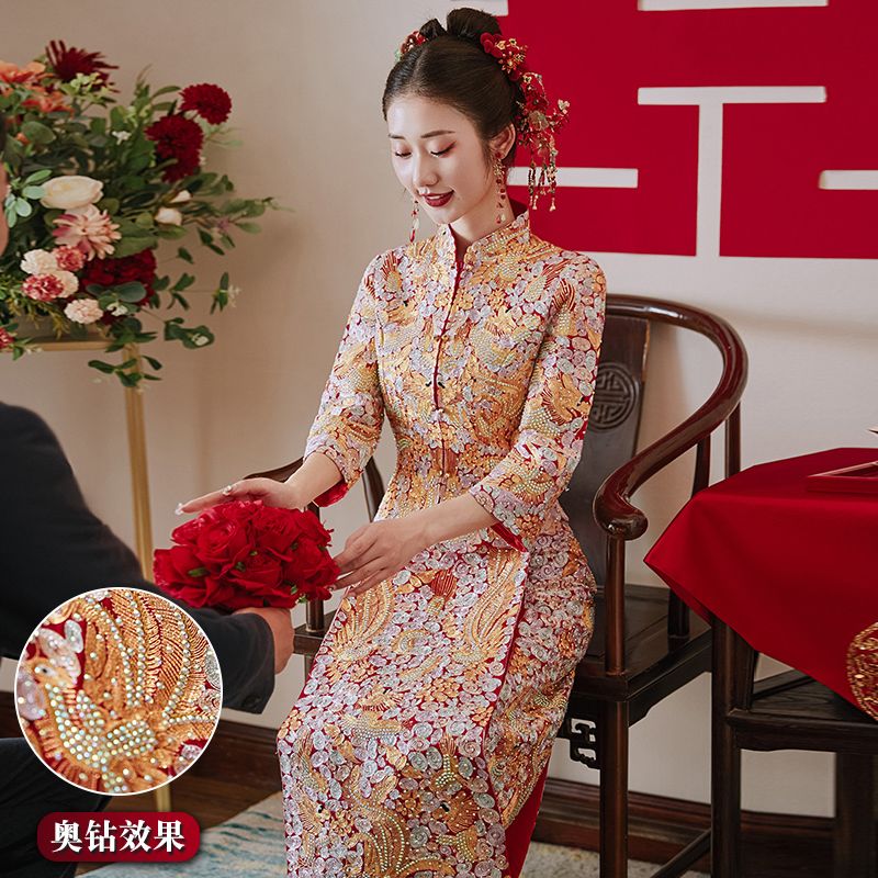 VFKZ秀禾服新娘2023重工女新款中式结婚礼服裙褂直筒秀和服龙凤褂嫁衣 银粉加钻款 M高性价比高么？