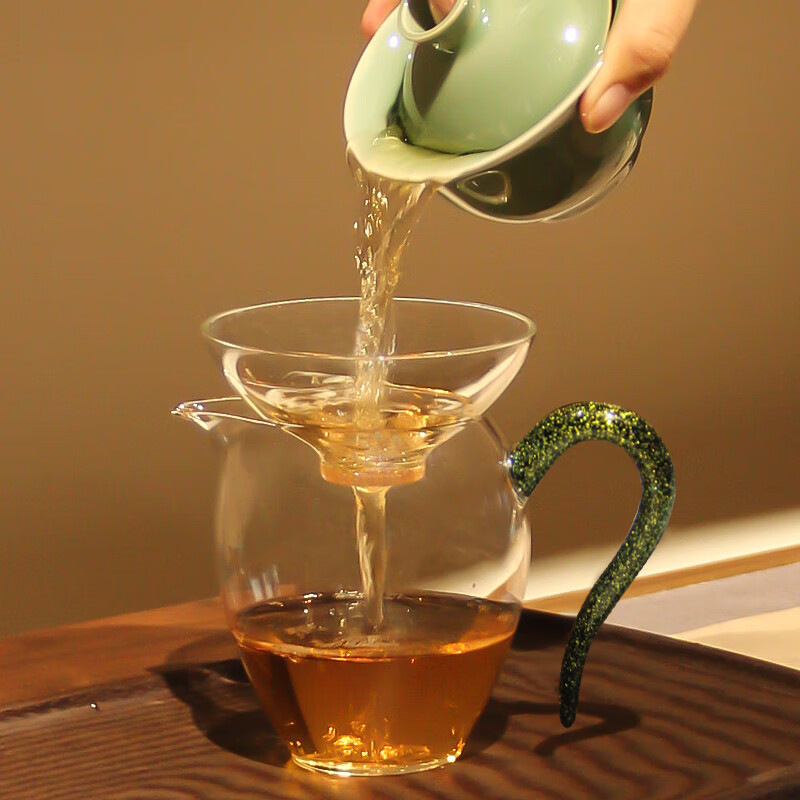 弘龍翊口茶海高硼硅玻璃公道杯加厚耐热日式分茶器透明泡茶茶具配件 黑金