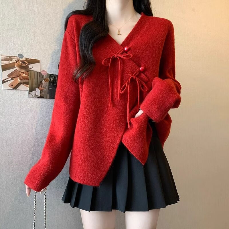 【两件套】红色毛衣 黑色百褶裙  s 建议70-90斤