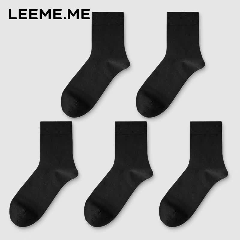 LEEME.ME粒米袜子男秋冬季抗菌休闲棉袜透气吸汗中筒袜平纹袜 黑×5 均码使用感如何?