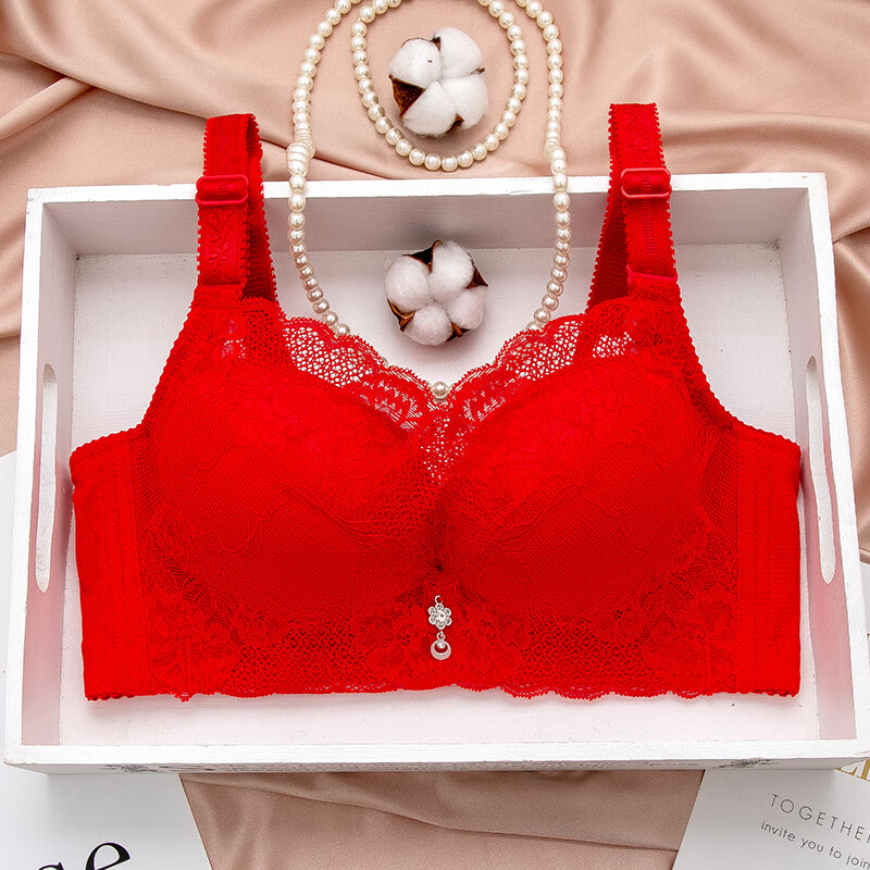 文胸套装无钢圈红色内衣套装女结婚新娘聚拢加厚小胸罩本命年 款式一