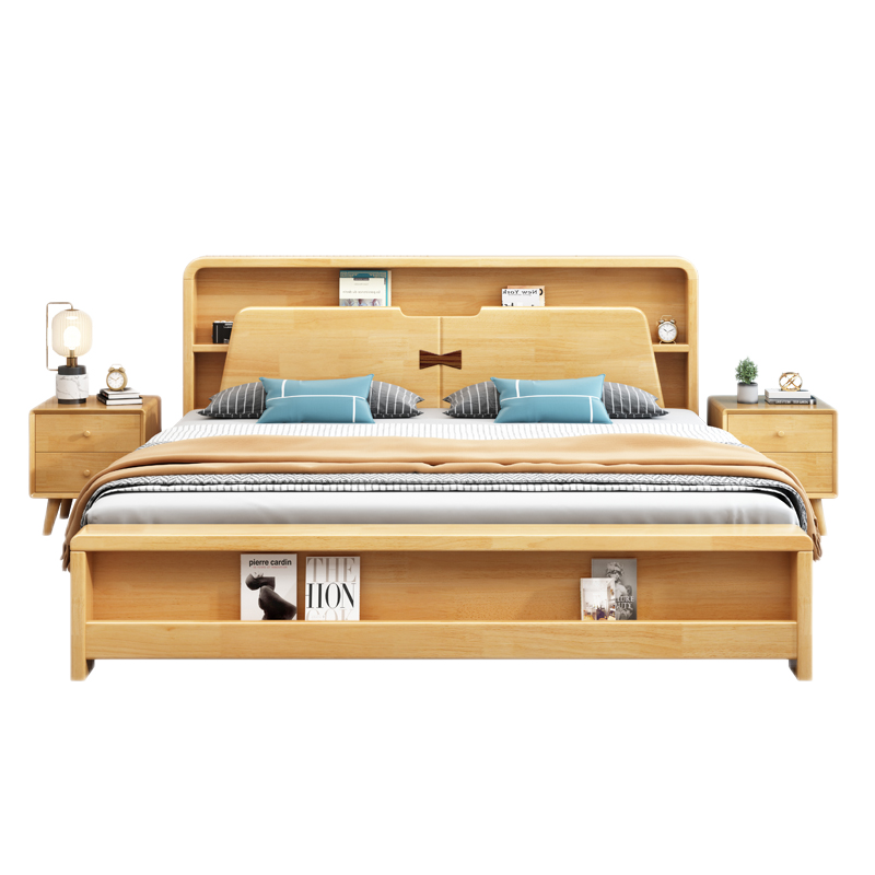 优卡吉 北欧实木床1.8米双人床1.5M民宿床卧室实木床 YJ-2222# 1.5米/1.8米框架床+20cm乳胶床垫*床头柜*1