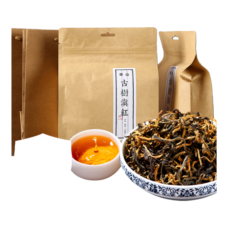 聽山【買1袋送1袋】百年古樹 云南鳳慶高山老樹古樹滇紅茶葉特級 250g