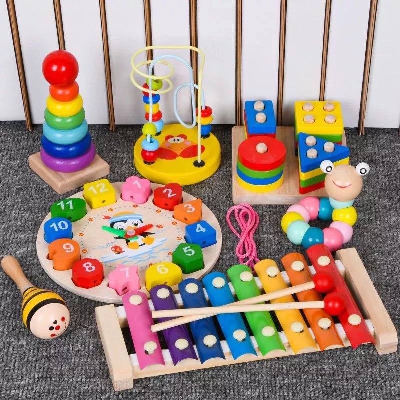 【精选直发】童敲击乐器1-3岁八音手敲琴6-8八个月宝宝玩具音乐玩 虫+小绕珠+琴+时钟+四柱+塔+沙锤