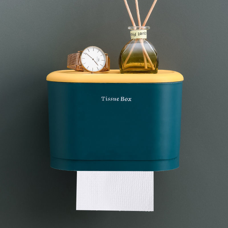 卫生间纸巾盒厕所卫生纸置物架壁挂式抽纸盒免打孔创意防水纸巾架 深海蓝小号