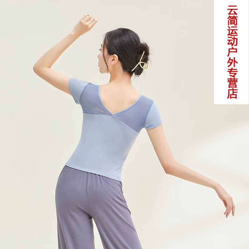 gubpmtshim芭蕾舞练功服上衣女体操舞蹈生短袖网纱形体衣服装成人 灰