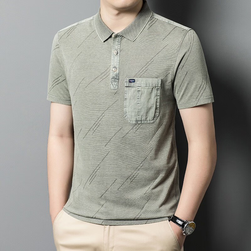 (remcaoti)新款短袖恤男士休闲有口袋翻领衫中年爸爸夏装商务时尚男装