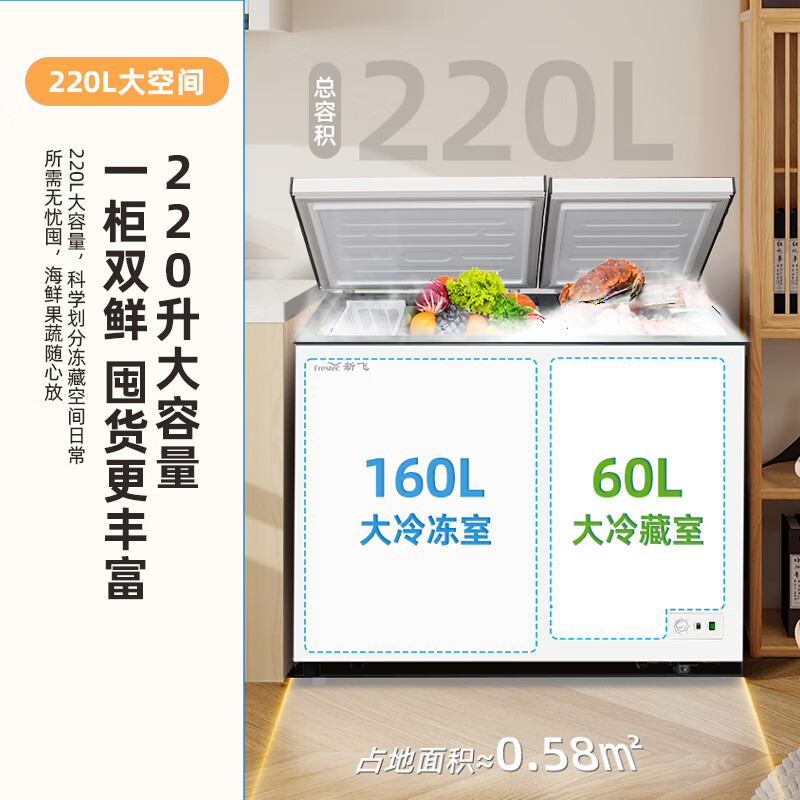 新飞（Frestec）220升家用商用冰柜 双箱双温冷柜 顶开门 冷藏冷冻卧式冰箱以旧换新BCD-220DHF