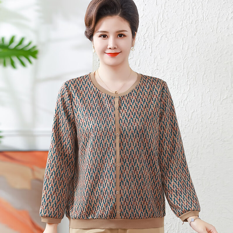 榄舍胖妈妈200斤洋气长袖T恤秋装可穿200斤中老年女格子打底宽松上衣 红色 7XL 建议180-200斤