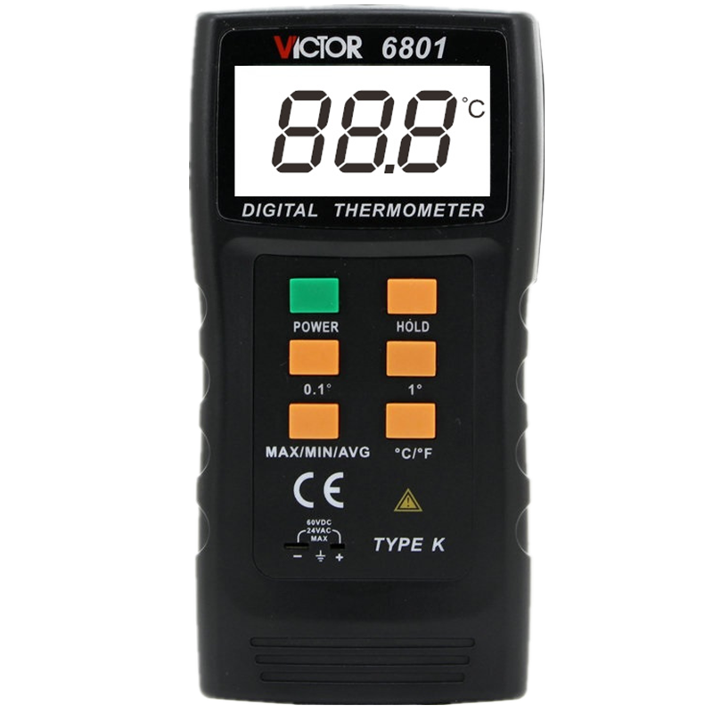 勝利儀器（VICTOR）VC6801 接觸式溫度表 K型熱電偶溫度計 數(shù)顯模溫表 電子測溫表 VC6801+NR81538高溫氣體探頭600度