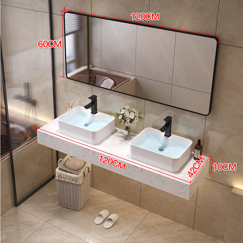 阅霖 公共卫生间洗手台 现代简约大理石洗手池台上盆双盆公共卫生间墙