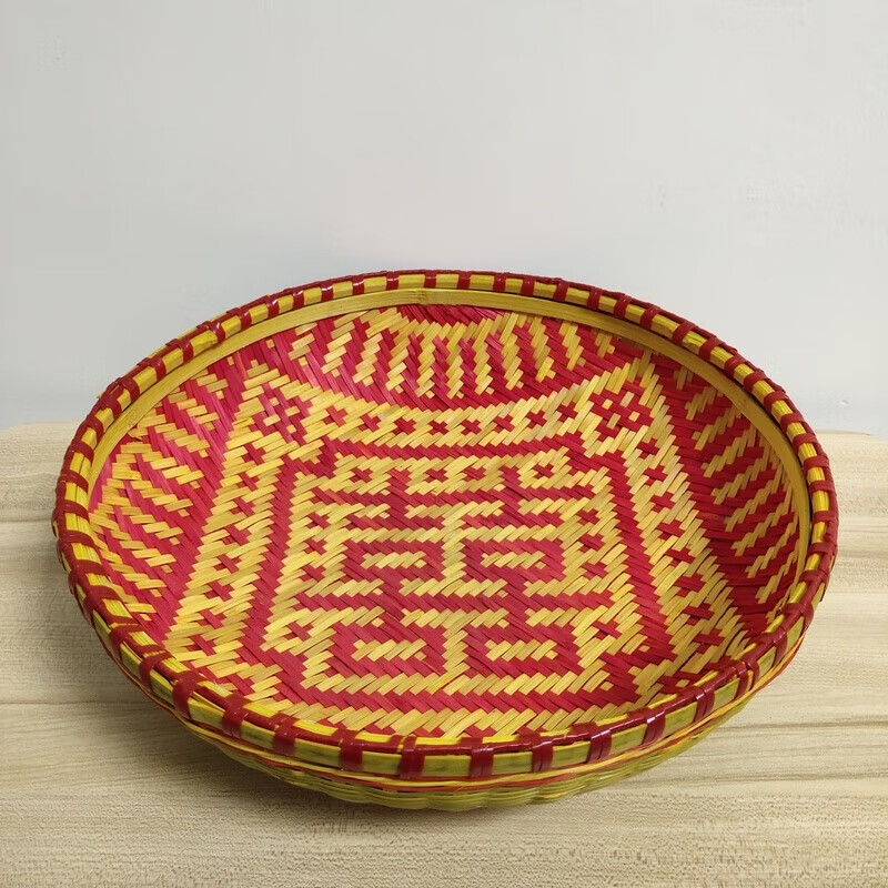 雅空竹编婚庆结婚竹筛子装饰布置用红双喜字嫁娶针线圆簸箕竹篮喜圆盘