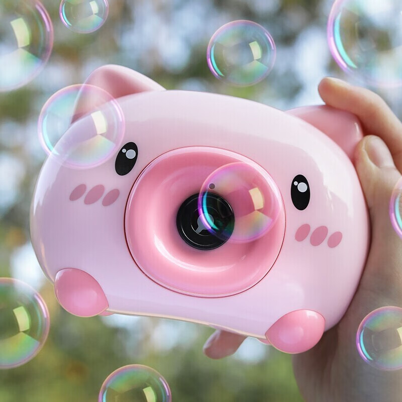 糖米（Temi）小猪相机泡泡机玩具儿童生日礼物加特林全自电动浓缩液男女孩 小猪泡泡机1水3电10液
