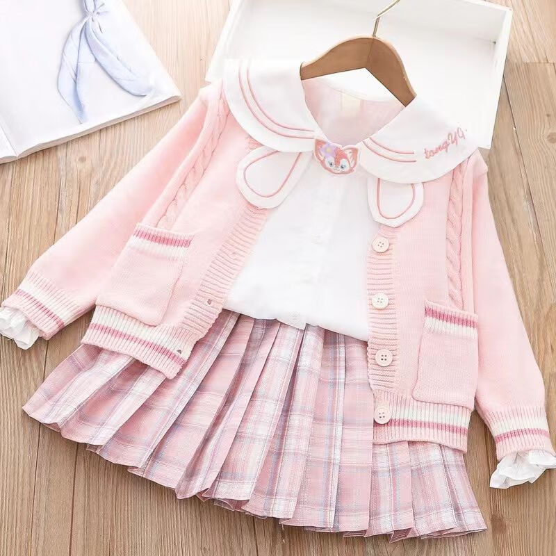 裙秋冬原创校服日系水手服百褶裙学院风女童学生装 粉色三件套针织