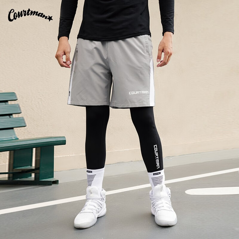 courtman 篮球运动薄绒九分紧身裤男女训练用跑步用courtman官方 黑色