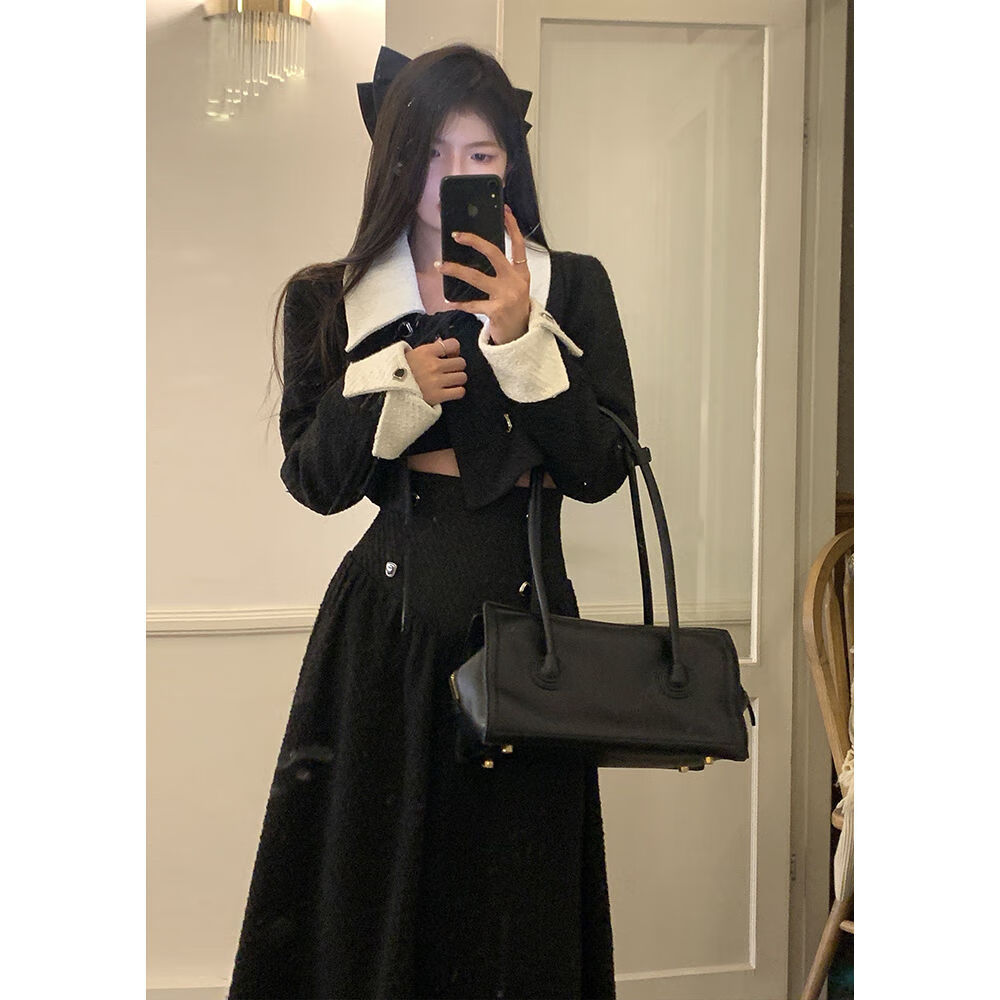 拼色套装小香风优 黑色外套 s