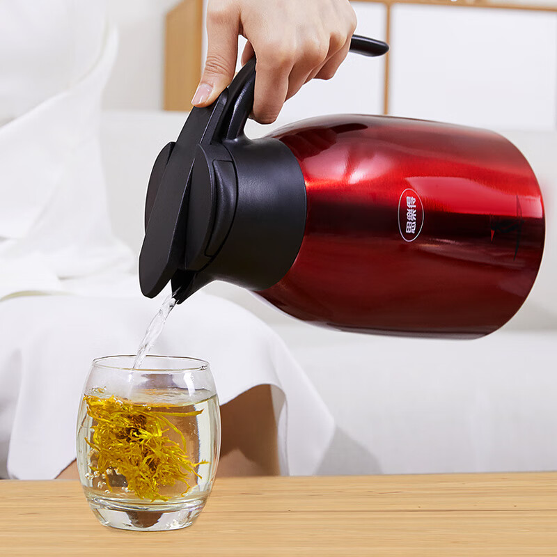 思乐得（SOLIDWARE）保温壶304不锈钢家用保温瓶大容量开水瓶办公室热水壶防尘暖壶 2.0L 红色（啄木鸟图案）