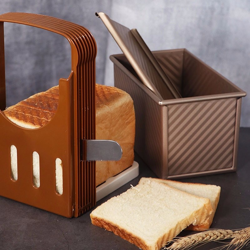 美之扣 烘焙工具吐司模具450g吐司盒烤箱家用面包烘焙金色带盖长方形