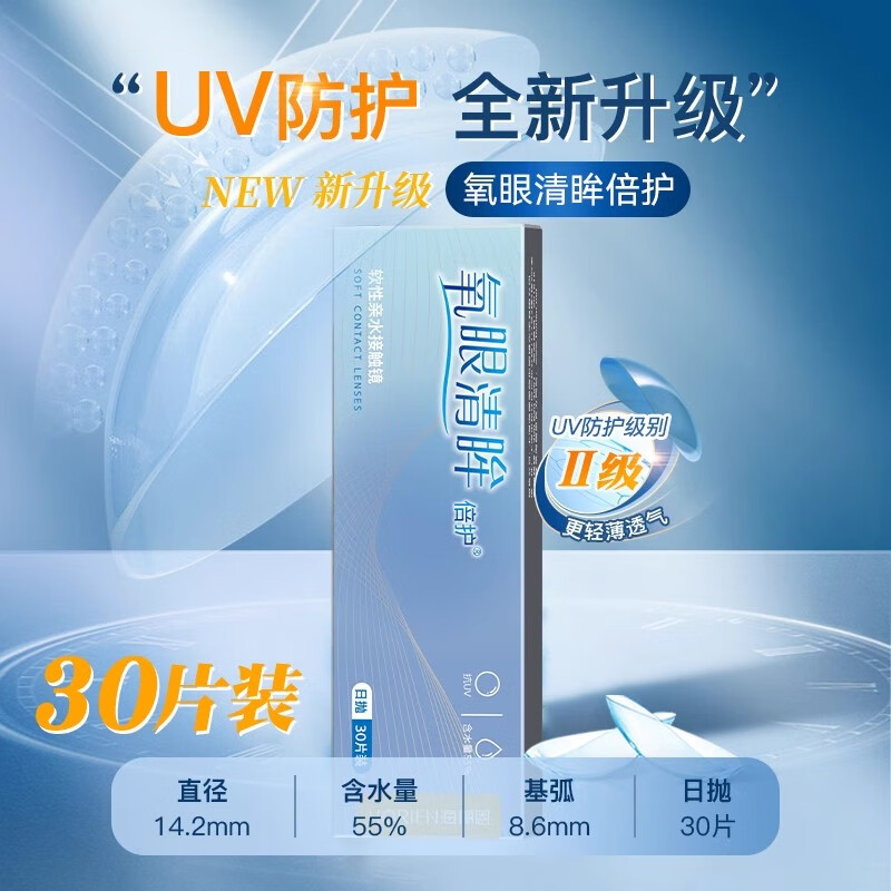 海俪恩【120片装】日抛隐形近视眼镜盒氧眼清眸+赠润眼液透明一次性正品 30片装【均价45元】+润眼液+佩戴器/新老包装 425度