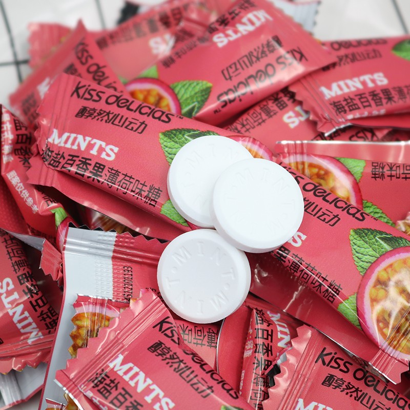 醇然心动 kiss delicias无糖薄荷糖爽口含片海盐百香果味50g办公室休闲零食便携清凉水果味清口糖果主图3