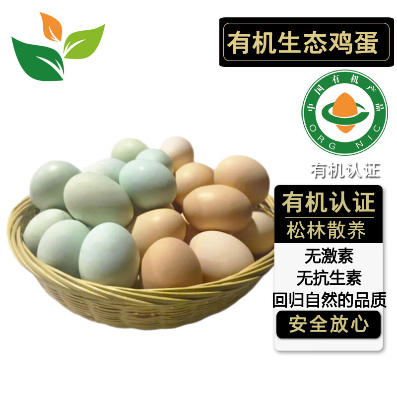 鲜蛋有机鸡蛋20枚白壳绿壳混装  有机认证湿地松林生态散养 小笨鸡 20