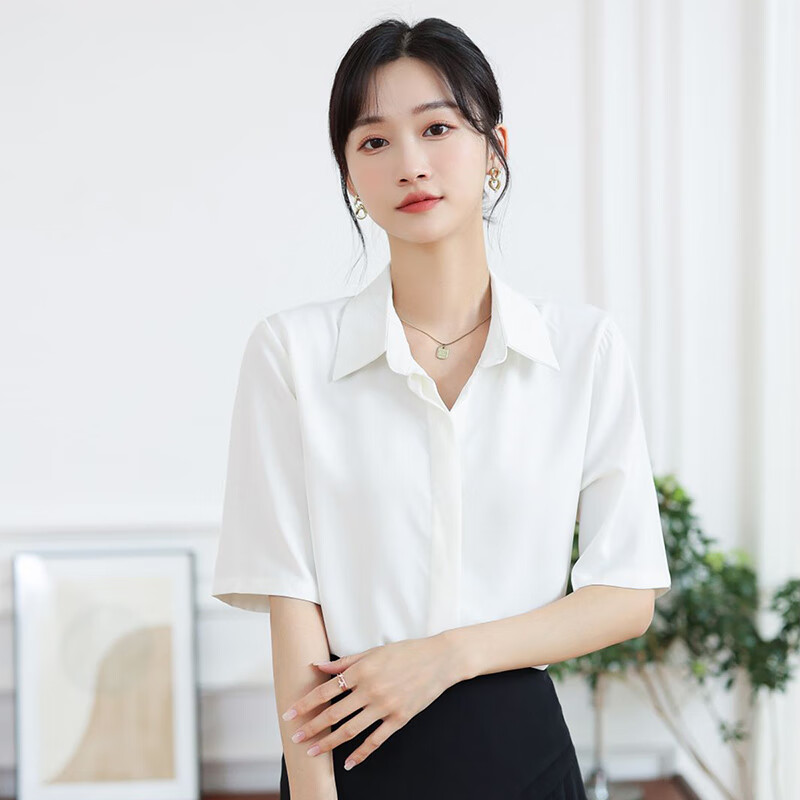 东品良衣夏季女生衬衫女职业短袖女士衬衣上衣教师考研 白色衬衣 s