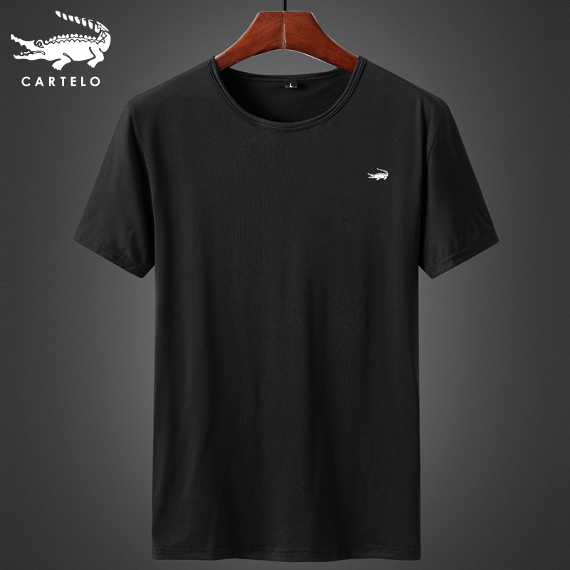 卡帝乐鳄鱼短袖t恤男夏季新款圆领透气薄款弹力运动T恤 816黑色 XL（约116-135斤）