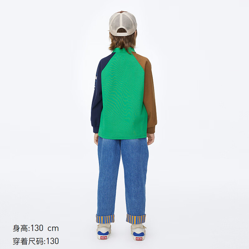 MQD男童POLO衫春季新品儿童长袖T恤胶印撞色上衣 翠绿色 150 (XL)