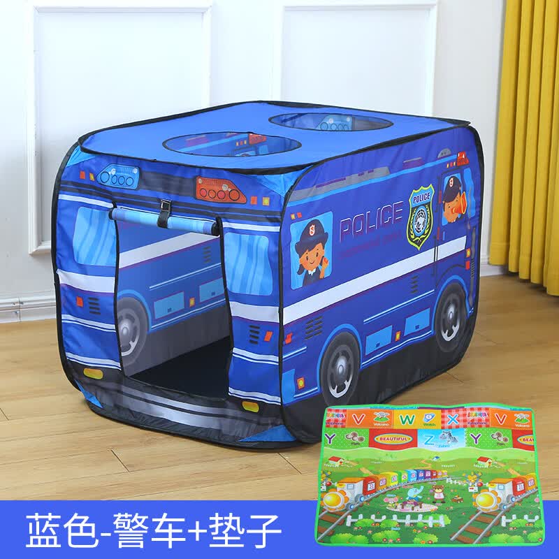 皓乐爽儿童帐篷室内汽车游戏屋玩具男孩女孩宝宝小房子折叠屋子池过家家 警车蓝色+垫子
