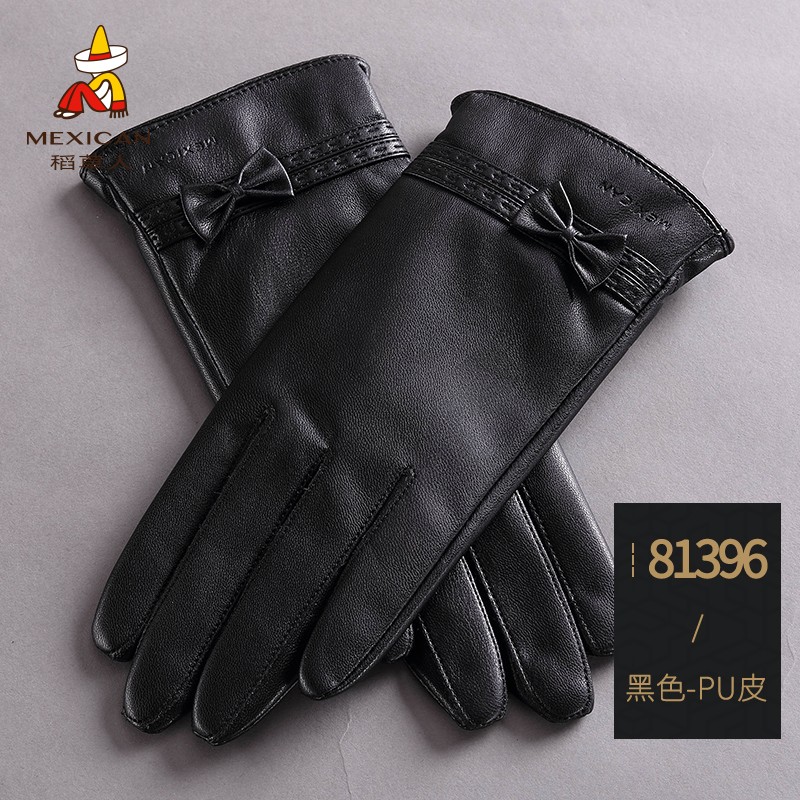 稻草人皮手套女士冬季骑行保暖加绒加厚触屏防水防风防雨开摩托车pu皮