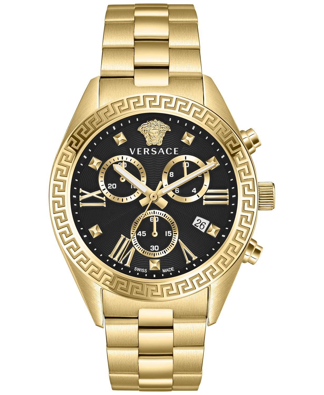 范思哲(versace)女士手表 greca chrono 夜光三眼计时美杜莎时尚休闲